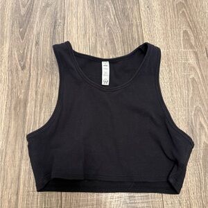 Alo Women’s Black Ribbed Cropped High Neck tank Top Size Small